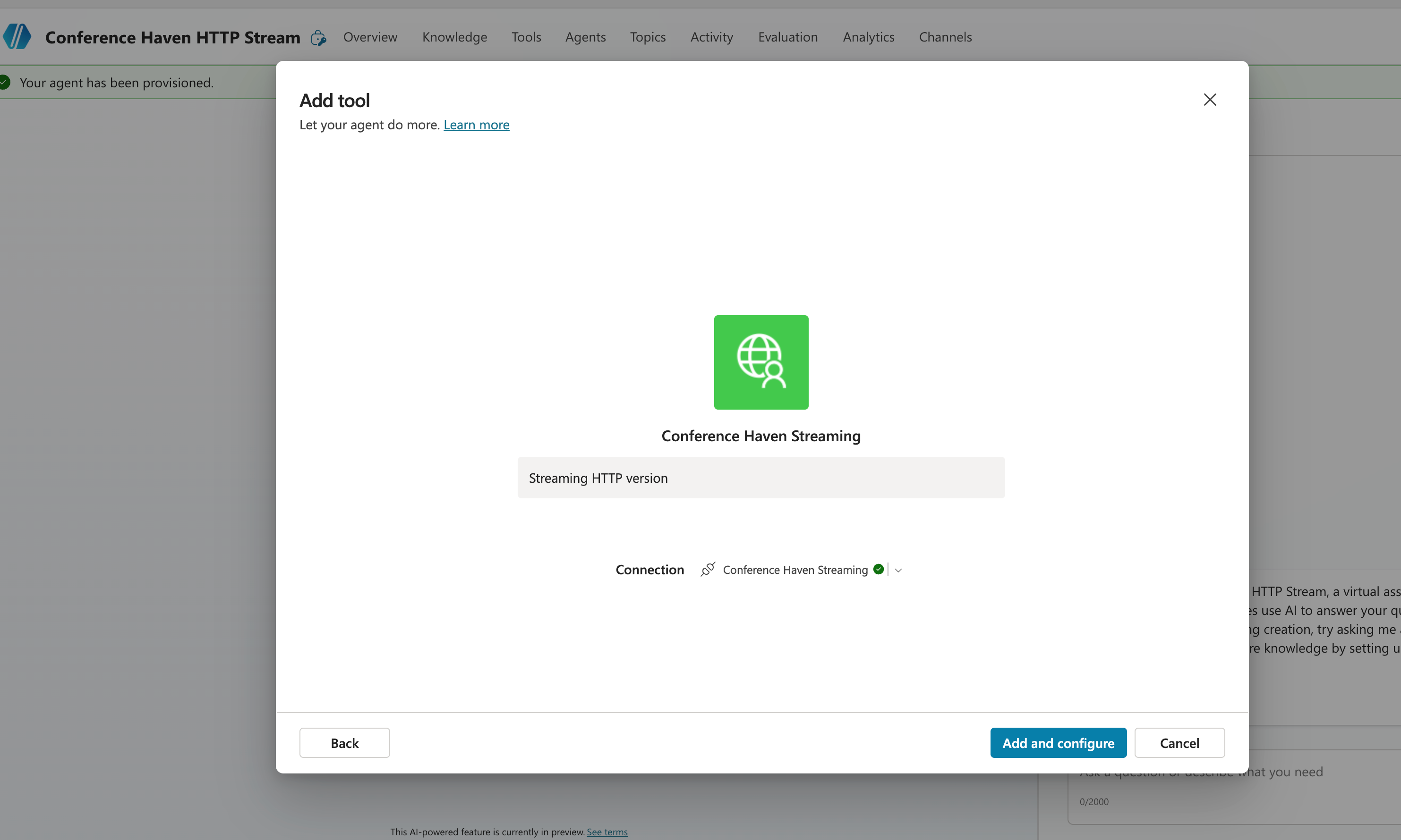 Microsoft Copilot Studio MCP Server Connected