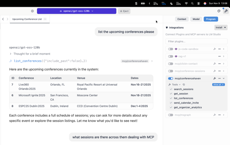 User asks about available conferences